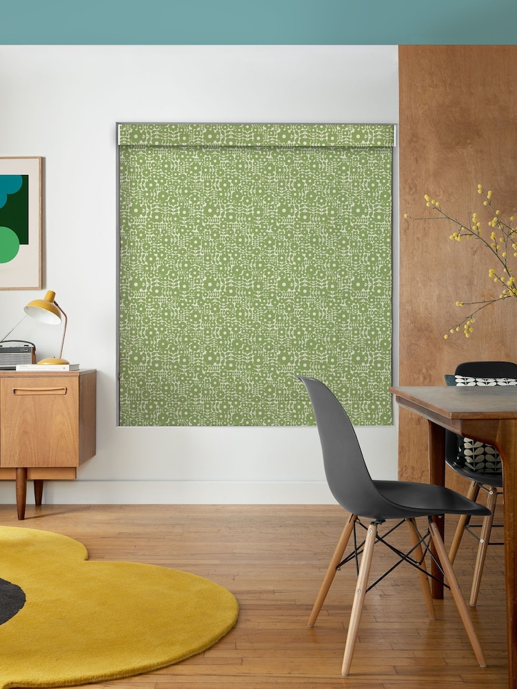 Orla Kiely Basil Green Criss-Cross Stem Made to Measure Roman 100% Cotton Blind - Image 2 of 6