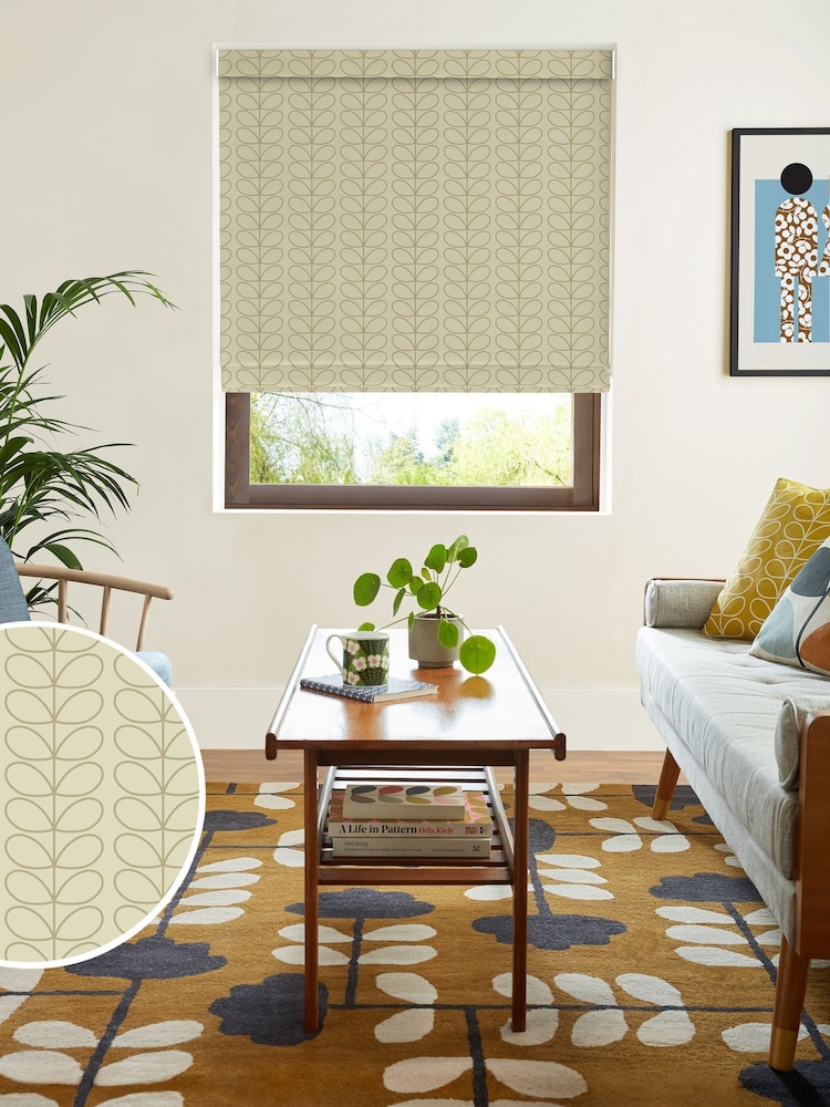 Orla Kiely Natural Linear Stem Made to Measure Roman 100% Cotton Blind - Image 1 of 6