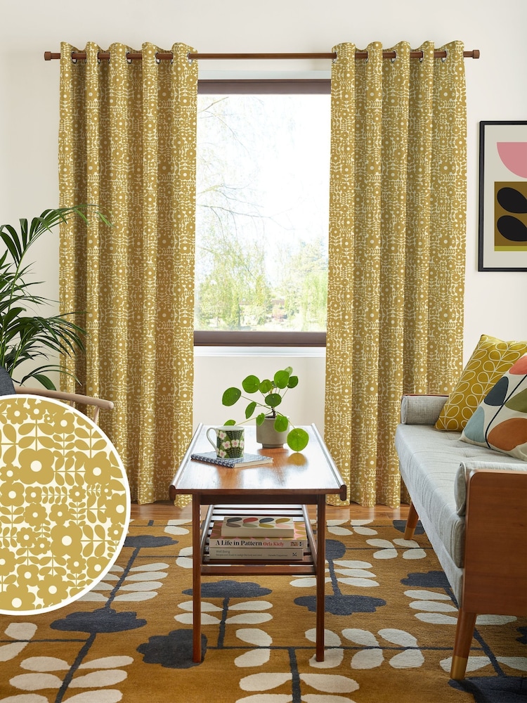 Orla Kiely Sunflower Yellow Criss-cross Stem Made to Measure 100% Cotton Curtains - Image 1 of 9
