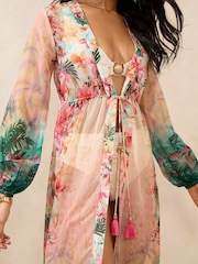 Lipsy Tropical Printed Sheer Maxi Kimono - Image 2 of 4