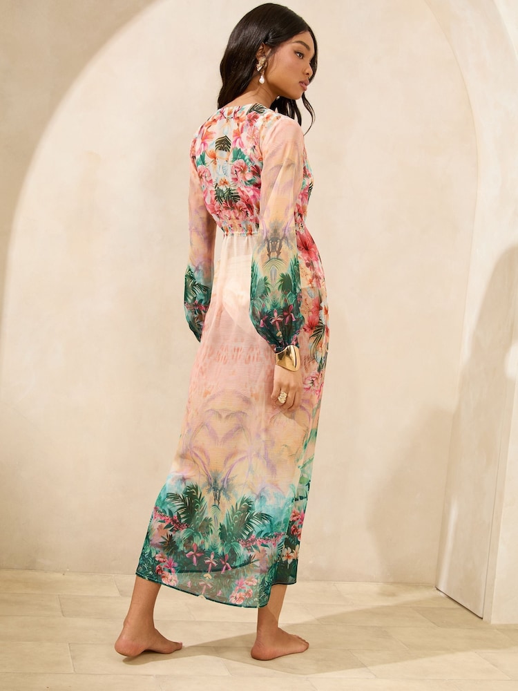 Lipsy Tropical Printed Sheer Maxi Kimono - Image 4 of 4