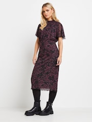 PixieGirl Petite Red Animal Print Mesh Midi Dress - Image 2 of 5