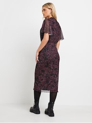 PixieGirl Petite Red Animal Print Mesh Midi Dress - Image 3 of 5