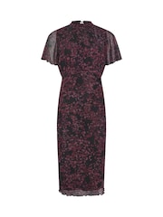 PixieGirl Petite Red Animal Print Mesh Midi Dress - Image 5 of 5