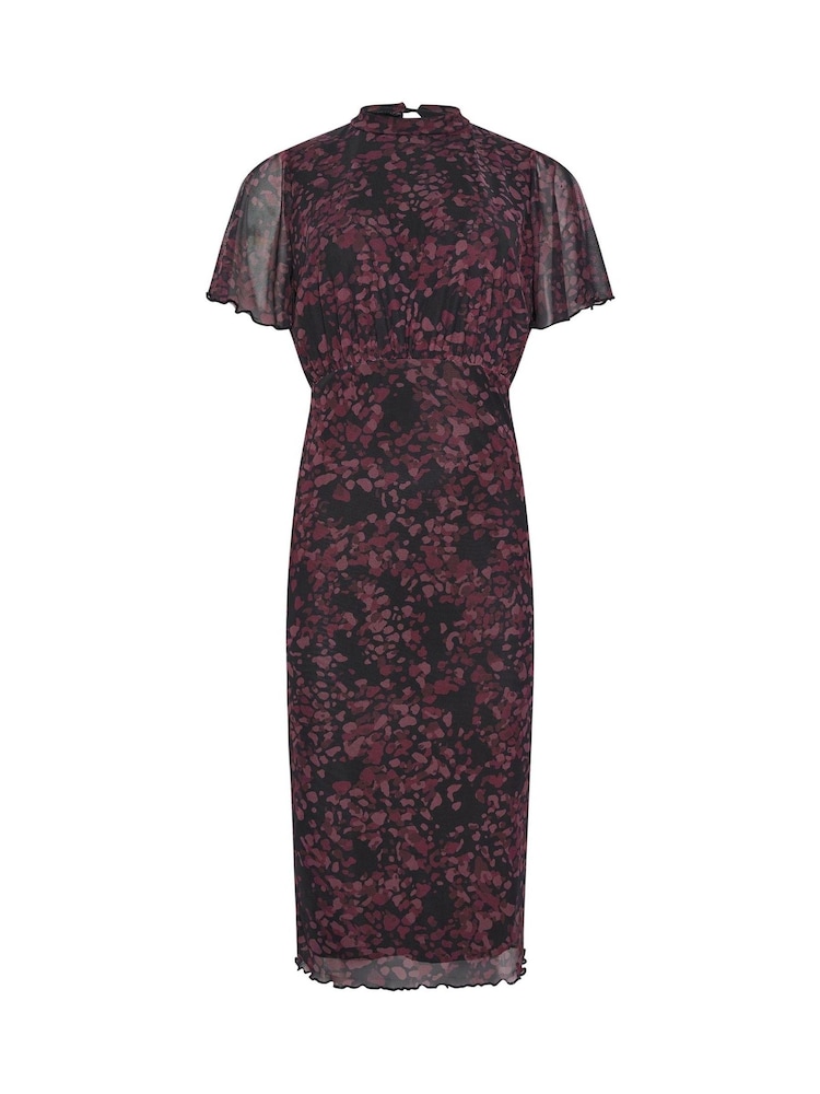 PixieGirl Petite Red Animal Print Mesh Midi Dress - Image 5 of 5