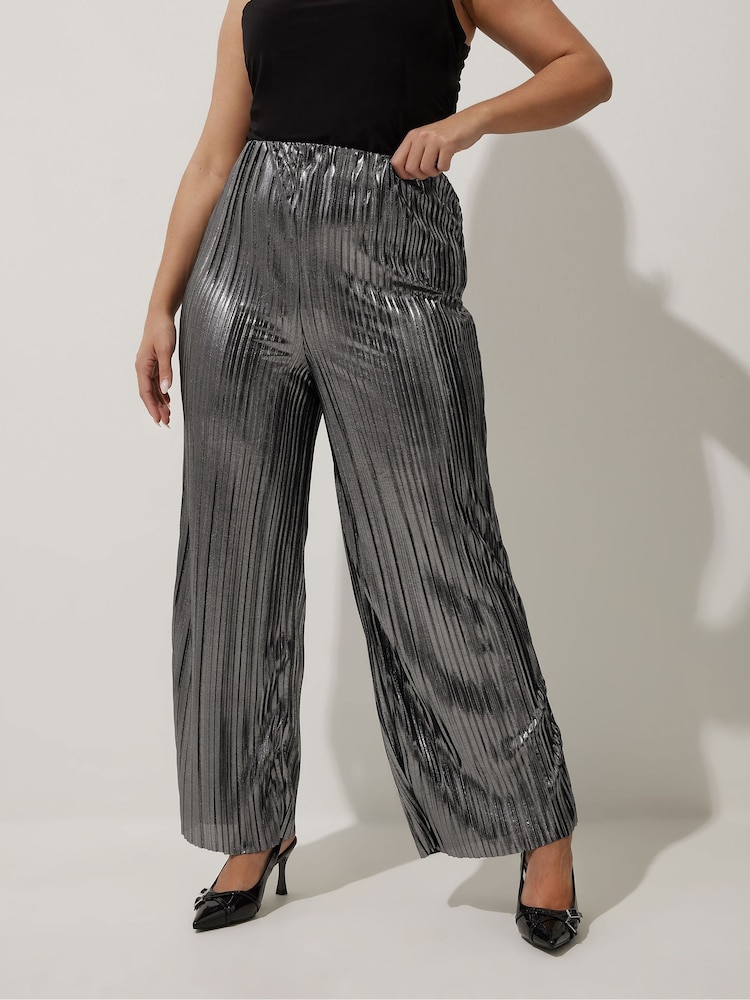 Yours Curve Silver Limited Pleated Trousers - Image 1 of 6
