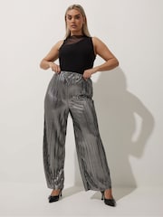 Yours Curve Silver Limited Pleated Trousers - Image 2 of 6