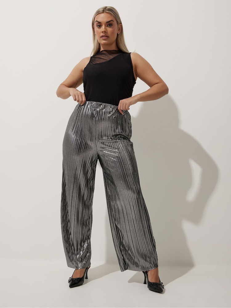 Yours Curve Silver Limited Pleated Trousers - Image 2 of 6