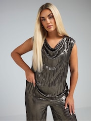 Yours Curve Gold Limited Cowl Neck Vest - Image 1 of 5