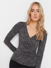 Long Tall Sally Grey Abstract Wrap Top - Image 4 of 5