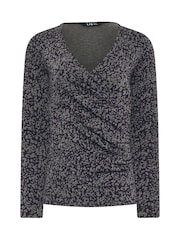 Long Tall Sally Grey Abstract Wrap Top - Image 5 of 5