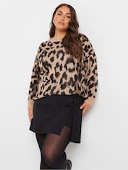 Yours Curve Black Leopard Print Limited Bow Skirt - Image 1 of 5