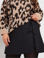 Yours Curve Black Leopard Print Limited Bow Skirt - Image 4 of 5