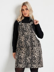 Yours Curve Brown Limited Leopard Print Denim Pinafore - Image 2 of 5