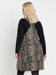 Yours Curve Brown Limited Leopard Print Denim Pinafore - Image 3 of 5