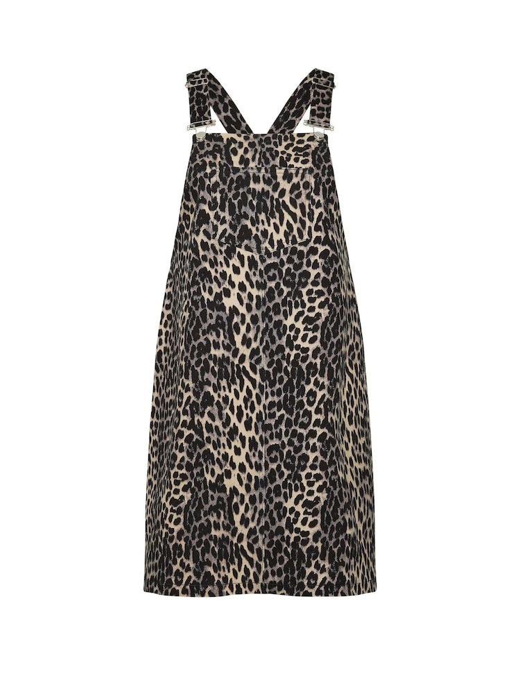 Yours Curve Brown Limited Leopard Print Denim Pinafore - Image 5 of 5