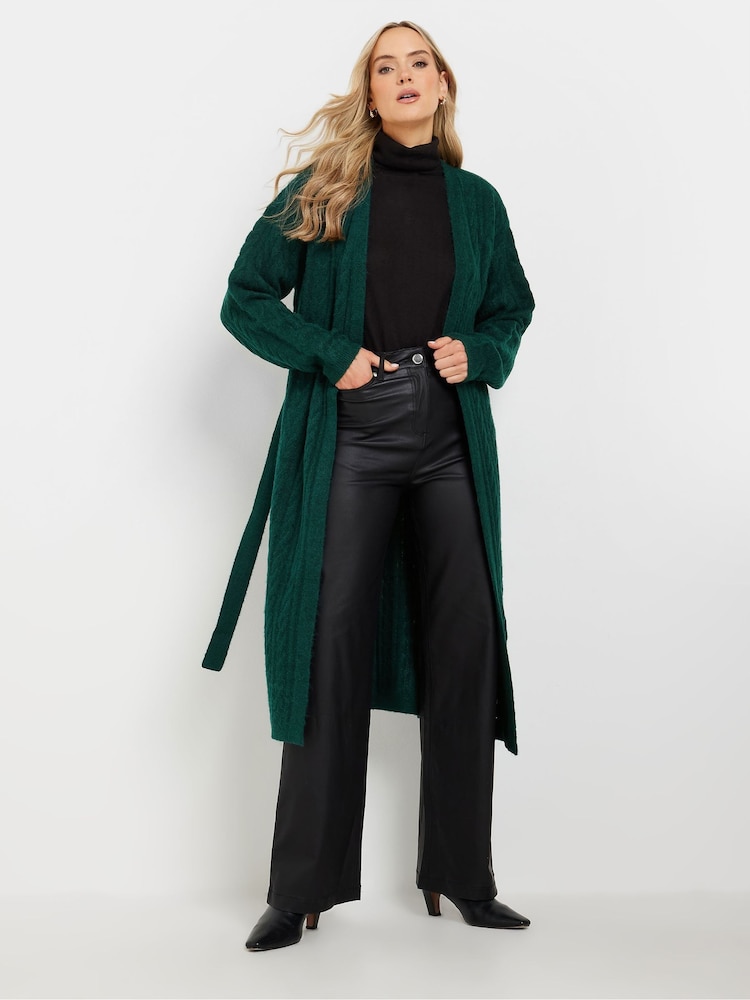 Long Tall Sally Green Cable Midi Cardigan - Image 1 of 5