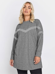 Yours Curve Grey Chevron Studded Ribbed Jumper - Image 1 of 5