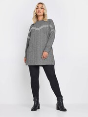 Yours Curve Grey Chevron Studded Ribbed Jumper - Image 2 of 5