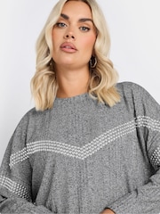 Yours Curve Grey Chevron Studded Ribbed Jumper - Image 4 of 5