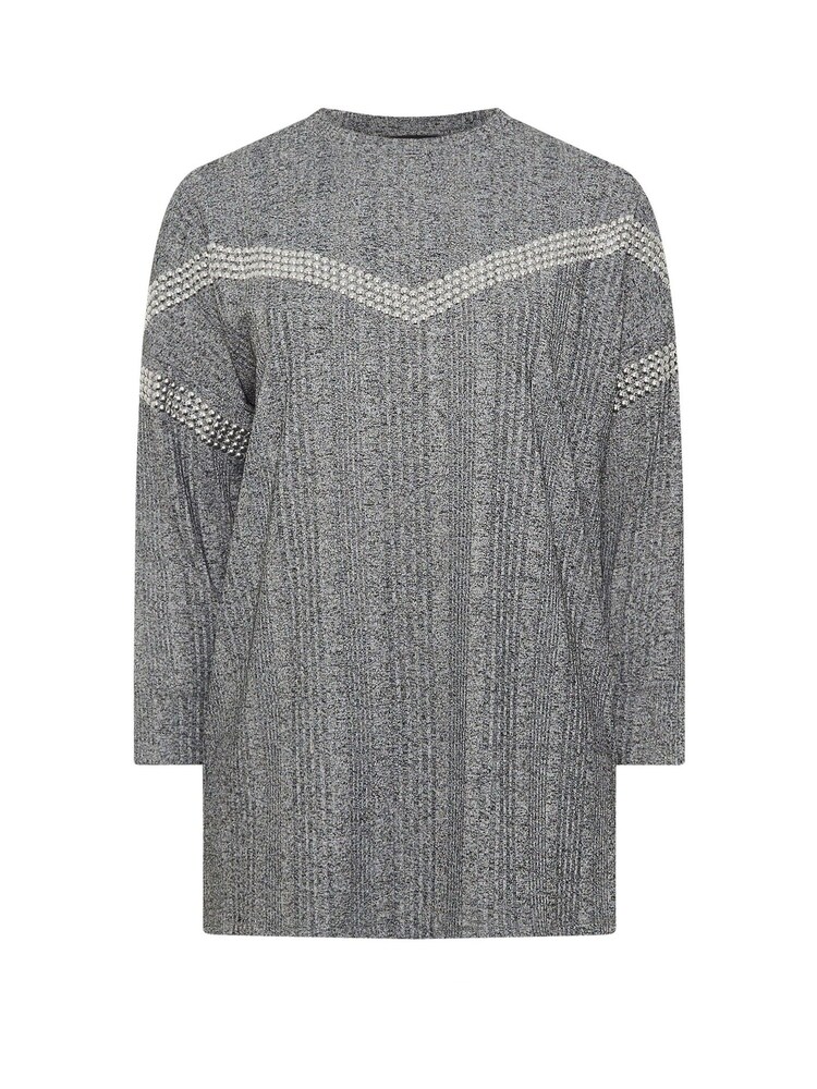 Yours Curve Grey Chevron Studded Ribbed Jumper - Image 5 of 5