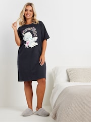 Yours Curve Navy Blue Tatty Teddy Cosy Days Sleep 100% Cotton T-Shirt Nightdress - Image 1 of 5