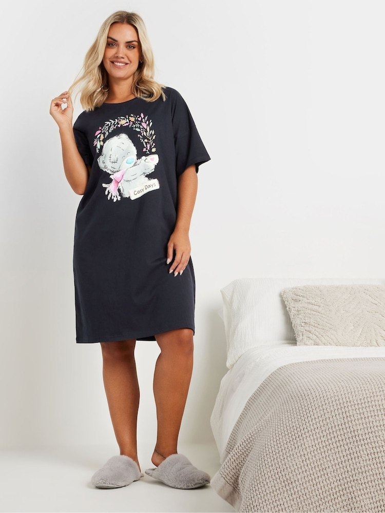 Yours Curve Navy Blue Tatty Teddy Cosy Days Sleep 100% Cotton T-Shirt Nightdress - Image 1 of 5