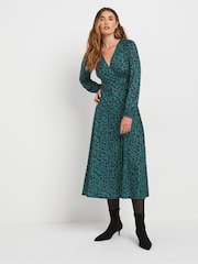 Long Tall Sally Green Animal Print Wrap Dress - Image 1 of 5