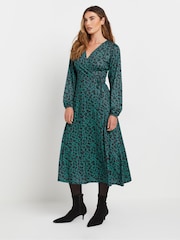 Long Tall Sally Green Animal Print Wrap Dress - Image 2 of 5