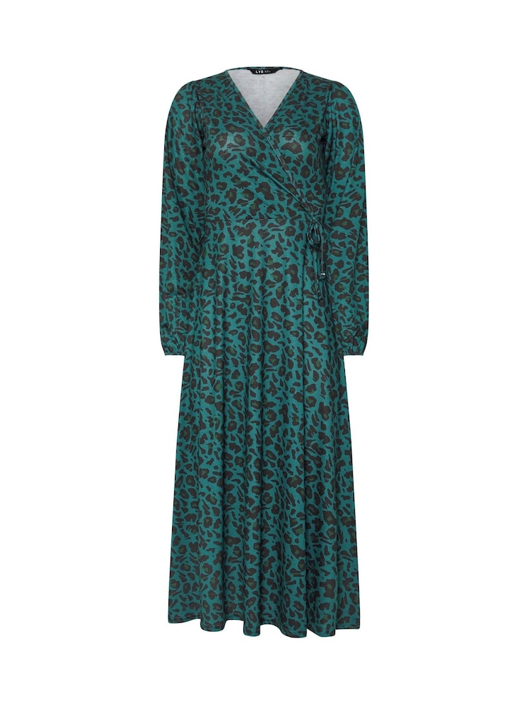 Long Tall Sally Green Animal Print Wrap Dress - Image 5 of 5