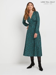 Long Tall Sally Green Animal Print Wrap Dress - Image 6 of 7
