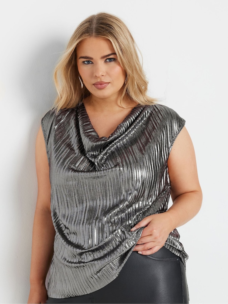 Yours Curve Silver Limited Cowl Neck Vest - Image 1 of 5
