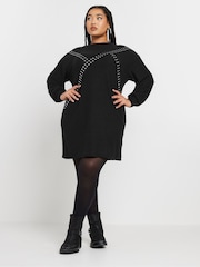Preto - Yours Curve Asimétrico Studded Dress - Imagem 1 de 5