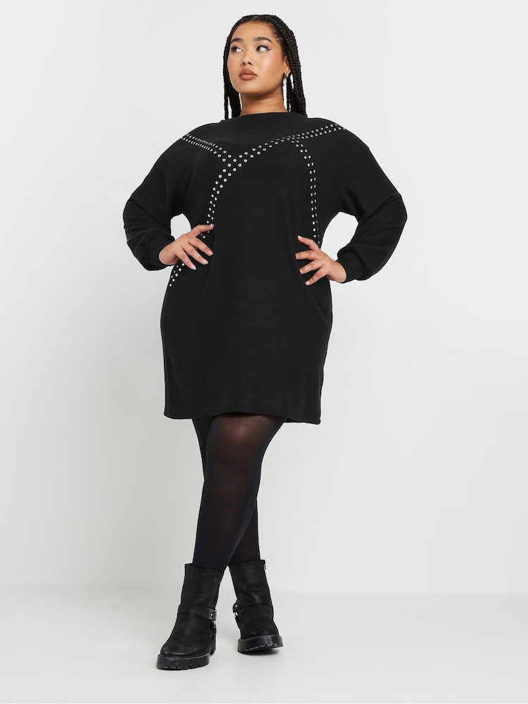 Preto - Yours Curve Asimétrico Studded Dress - Imagem 1 de 5