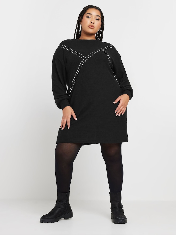 Preto - Yours Curve Asimétrico Studded Dress - Imagem 2 de 5