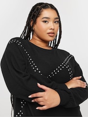 Preto - Yours Curve Asimétrico Studded Dress - Imagem 4 de 5