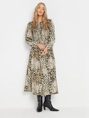 Long Tall Sally Natural Animal Print Shirred Midaxi Dress - Image 2 of 5