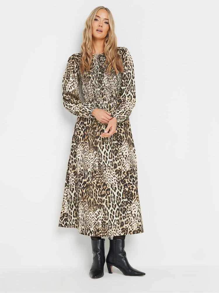 Long Tall Sally Natural Animal Print Shirred Midaxi Dress - Image 2 of 5