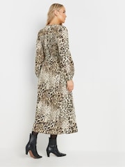 Long Tall Sally Natural Animal Print Shirred Midaxi Dress - Image 3 of 5