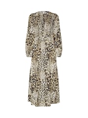 Long Tall Sally Natural Animal Print Shirred Midaxi Dress - Image 5 of 5