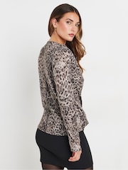 Long Tall Sally Natural Animal Print Wrap Print Soft Touch Top - Image 4 of 6
