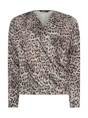 Long Tall Sally Natural Animal Print Wrap Print Soft Touch Top - Image 6 of 6