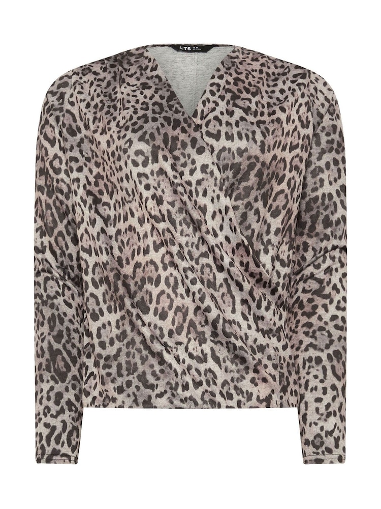 Long Tall Sally Natural Animal Print Wrap Print Soft Touch Top - Image 6 of 6