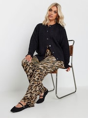 Yours Curve Brown Limited Leopard Flare Trousers - Image 1 of 6