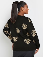 Yours Curve Black Limited Leopard Print Heart Jumper - Image 3 of 5