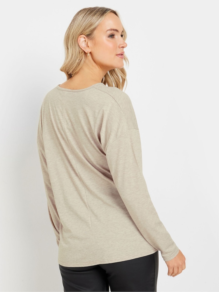 Long Tall Sally Stone Brown Long Sleeve Draped Front Top - Image 2 of 5