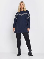 Yours Curve Blue Chevron Studded Ribbed Jumper - Image 2 of 5