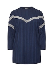 Yours Curve Blue Chevron Studded Ribbed Jumper - Image 5 of 5