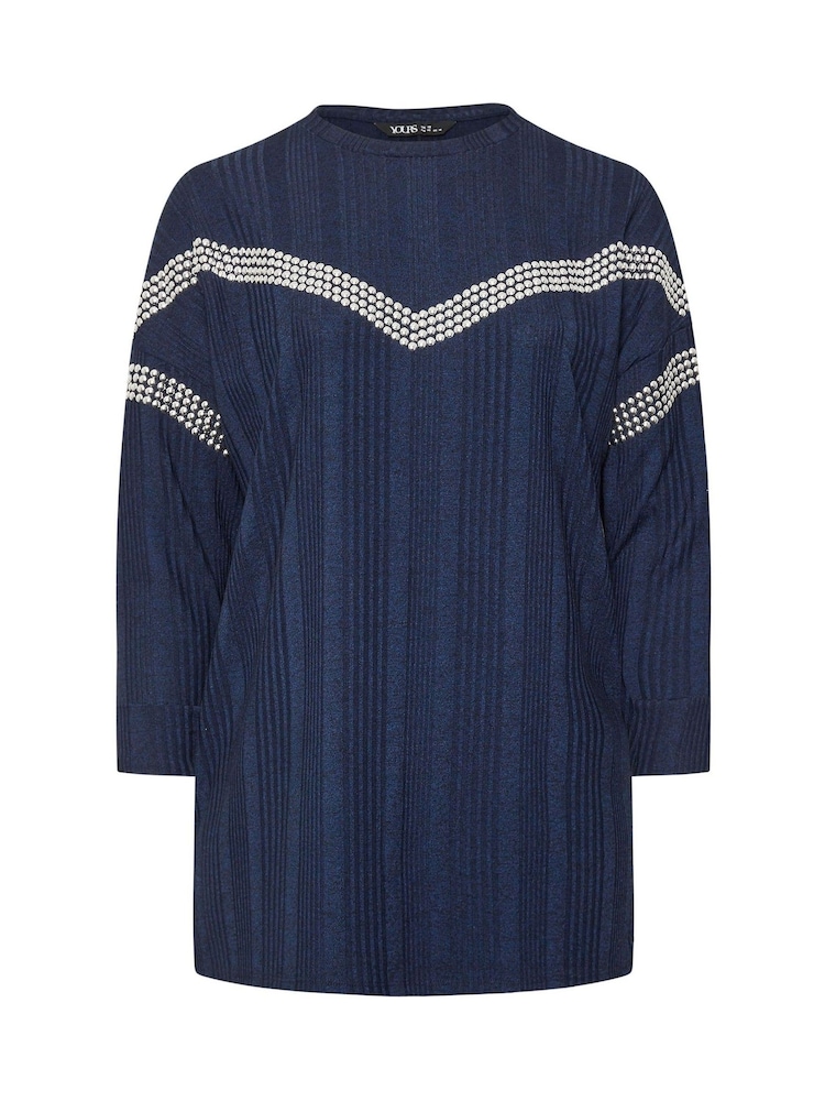 Yours Curve Blue Chevron Studded Ribbed Jumper - Image 5 of 5