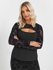 Yours Curve Black Limited Flock Top - Image 1 of 5